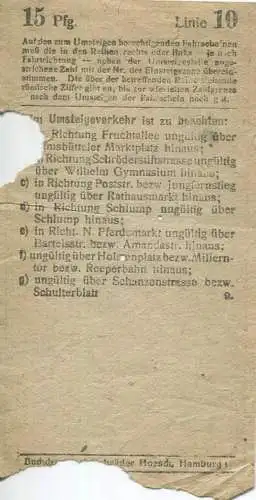 Deutschland - Strassen-Eisenbahn Gesellschaft in Hamburg - Fahrschein Linie 10 15Pfg.