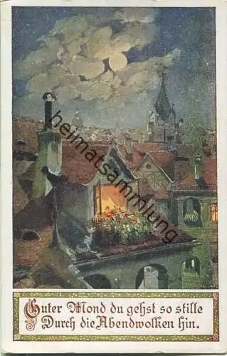 Paul Hey - Volksliederkarte Nr. 11 - Guter Mond du gehst so stille - Künstlerkarte 20er Jahre