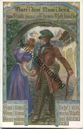 Paul Hey - Volksliederkarte Nr. 4 - Muss i denn, muss i denn - Künstlerkarte 20er Jahre