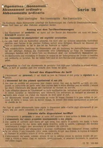 Schweiz - SBB - Allgemeines Abonnement Serie 18 5 Hin- und Rückfahrten - Laufenburg Zurzach 1973