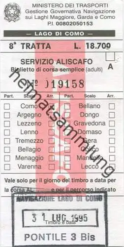 Italien - Lago di Como - Fahrschein 1995 -  8a Tratta L. 18.700