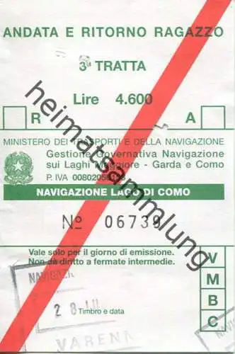 Italien - Lago di Como - Fahrschein 1995 -  3a Tratta Lire 4.600