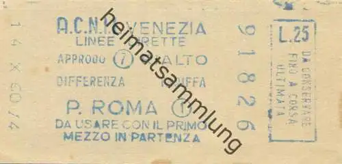 Italien - A.C.N.I.L. - Venezia - Rialto P. Roma - Fahrschein 1960 Biglietto L.25