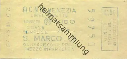 Italien - A.C.N.I.L. - Venezia - Lido S. Marco - Fahrschein 1963 Biglietto L.80