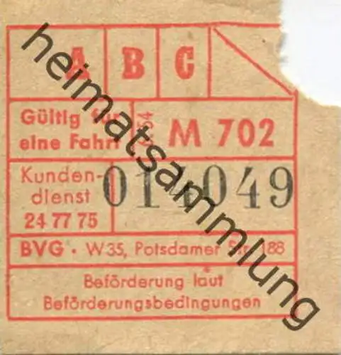 Deutschland - Berlin - BVG Fahrschein 1954