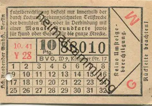 Deutschland - Berlin - BVG Fahrschein 1941 - 10Pfg. 10.41