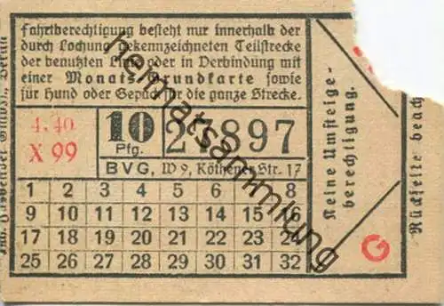 Deutschland - Berlin - BVG Fahrschein 1940 - 10Pfg. 4.40