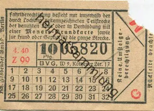 Deutschland - Berlin - BVG Fahrschein 1940 - 10Pfg. 4.40