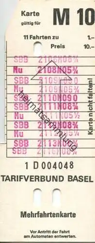 Schweiz - Tarifverbund Basel - Mehrfahrtenkarte - 11 Fahrten - Billet Preis 10.-