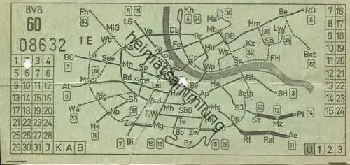 Schweiz - Basel - BVB - Basler Verkehrs-Betriebe - Billet - Fahrschein 60