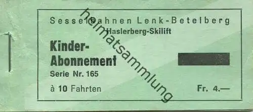 Schweiz - Sesselbahnen Lenk Betelberg - Haslerberg Skilift - Kinder-Abonnement - leeres Fahrtenheft