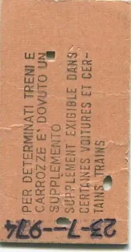 Italien - Schweiz - Firenze S.M.N. Zürich via Bologna-Milano Chiasso - Lire 11400 - Fahrkarte 1974
