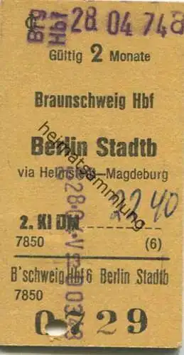 Deutschland - Braunschweig Hbf - Berlin Stadtb via Helmstedt-Magdeburg - Fahrkarte 1974