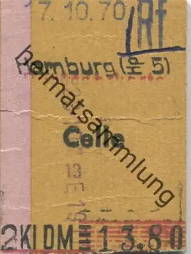 Deutschland - Hamburg Celle - Rückfahrt - Fahrkarte 1970