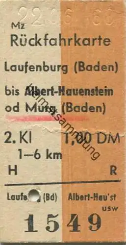 Deutschland - Rückfahrkarte - Laufenburg Murg - Fahrkarte 1968