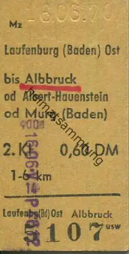 Deutschland - Laufenburg (Baden) Ost bis Albbruck - Fahrkarte 1970