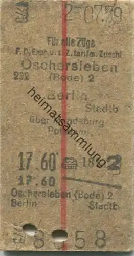 Deutschland - Oschersleben - Berlin Stadtbahn - Fahrkarte 1959