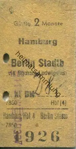 Deutschland - Hamburg Berlin Stadtbahn via Büchen-Ludwigslust - 2.Kl Fahrkarte