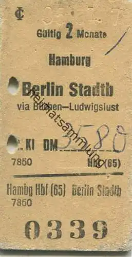 Deutschland - Hamburg Berlin Stadtbahn via Büchen-Ludwigslust - 2.Kl Fahrkarte 1978
