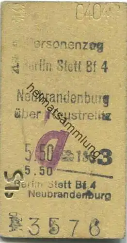 Deutschland - Berlin Stettiner Bahnhof - Neubrandenburg über Neustrelitz - Fahrkarte Personenzug 1948 - rückseitig Stemp