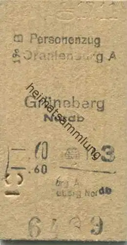 Deutschland - Oranienburg - Grüneberg Nordb - Fahrkarte Personenzug 1949