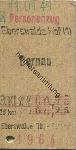 Deutschland - Eberswalde - Bernau 3.Klasse RM0,95 - Fahrkarte Personenzug 1949 - Kontrollbezirk Ost