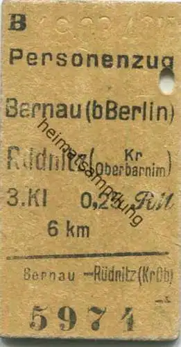 Deutschland - Bernau - Rüdnitz 3.Klasse 0,25RM - Fahrkarte 1949