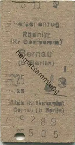 Deutschland - Rüdnitz - Bernau 3. Klasse - Fahrkarte Personenzug 1948