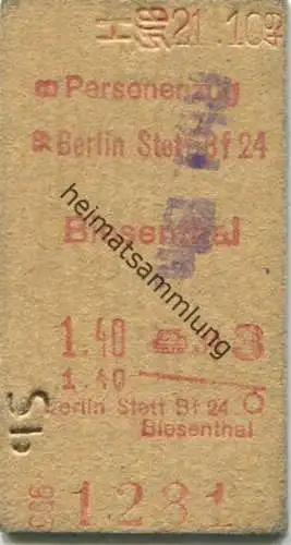 Deutschland - Berlin Stett. Bf 24 - Biesenthal 3. Klasse 1,40 - Fahrkarte Personenzug 1949