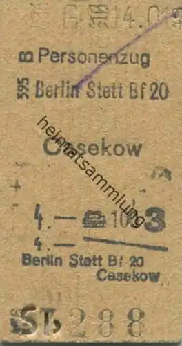 Deutschland - Berlin Stett. Bf 20 - Casekow - Fahrkarte Personenzug 1949 - rückseitig Stempel