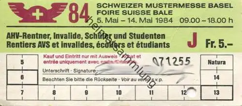 Schweiz - Schweizer Mustermesse Basel 1984 - AHV-Rentner Invalide Schüler und Studenten-Karte