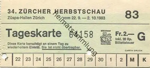 Schweiz - Zürich - 34. Zürcher Herbstschau 1983 - Züspa-Hallen - Tageskarte