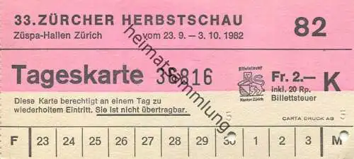 Schweiz - Zürich - 33. Zürcher Herbstschau 1982 - Züspa-Hallen - Tageskarte