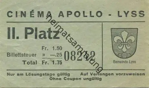 Deutschland - Cinema Apollo Lyss - II. Platz - Kinokarte