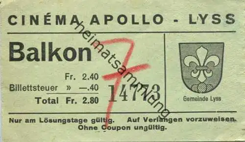 Deutschland - Cinema Apollo Lyss - Balkon - Kinokarte