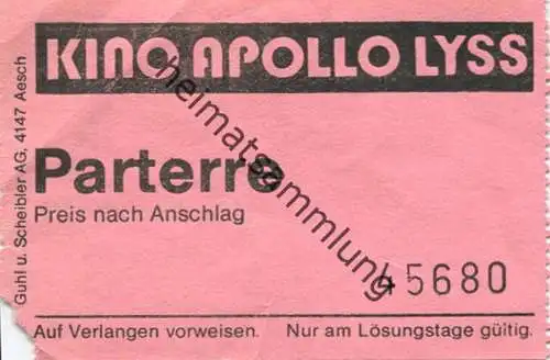Deutschland - Cinema Apollo Lyss - Parterre - Kinokarte