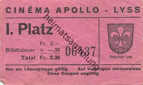 Deutschland - Cinema Apollo Lyss - I. Platz - Kinokarte
