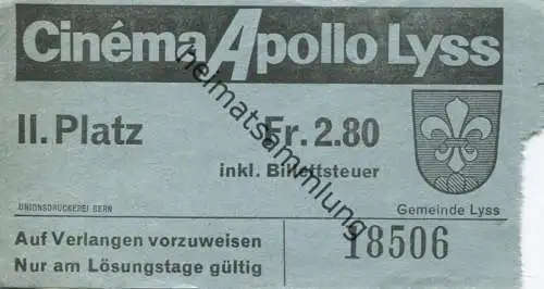 Deutschland - Cinema Apollo Lyss - II. Platz - Kinokarte