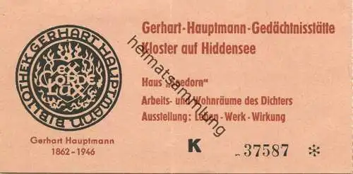 Deutschland - Kloster auf Hiddensee - Gerhart-Hauptmann-Gedächtnisstätte - Eintrittskarte