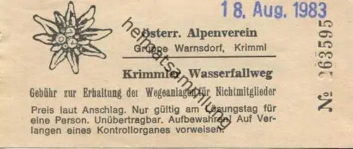 Österreich - Krimmler Wasserfallweg - Österreichischer Alpenverein Gruppe Warndorf Krimml - Eintrittskarte