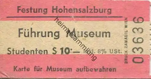 Österreich - Festung Hohensalzburg - Führung Museum - Studentenkarte