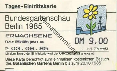 Deutschland - Bundesgartenschau Berlin 1985 - Eintrittskarte