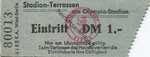 Deutschland - Berlin-Charlottenburg - Stadion-Terrassen am Olympia-Stadion - Eintrittskarte DM 1,-