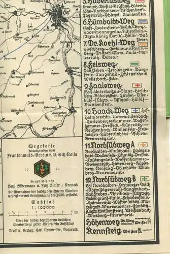 Deutschland - Der Frankenwald und seine schönsten Wanderwege - Verlag Carl Neumeister Bayreuth - Wege-Karte herausgegebe