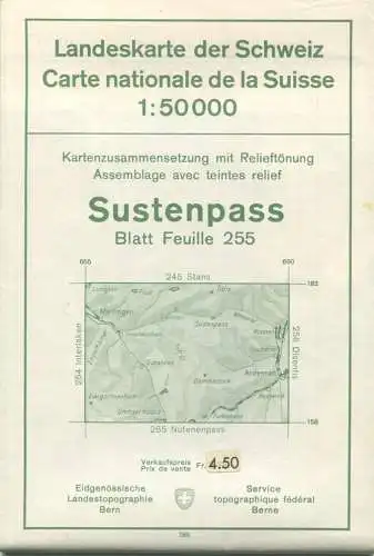 Schweiz - Landeskarte der Schweiz 1:50 000 - Sustenpass Blatt 255 - Eidgenössische Landestopographie Bern 1965 - mit Rel