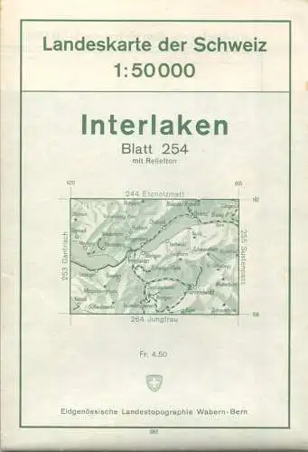 Schweiz - Landeskarte der Schweiz 1:50 000 - Interlaken Blatt 254 - Eidgenössische Landestopographie Wabern-Bern 1962 -