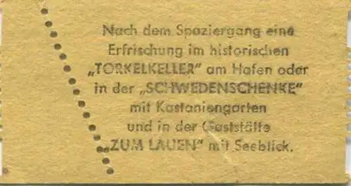 Deutschland - Insel Mainau Bodensee - Eintrittskarte Parkbesichtigung DM 1,50 - rückseitig Werbung für Torkelkeller und