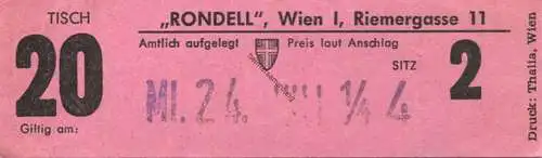 Österreich - Rondell Wien I Riemergasse 11 - Eintrittskarte