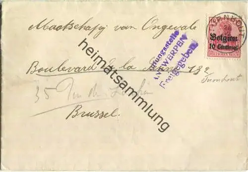 Deutsches Reich Belgien 10 Centimes - Zensurstempel Antwerpen - Inlandsbrief