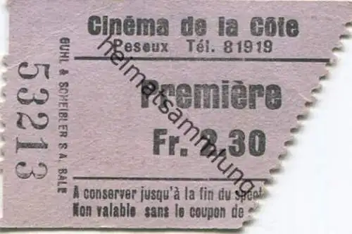 Schweiz - Peseux - Cinema de la Cote - Premiere - Eintrittskarte